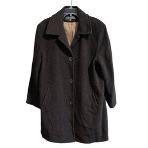 liz claiborne Coat Wool Blend Dark Brown Button Down Long Jacket with Pockets